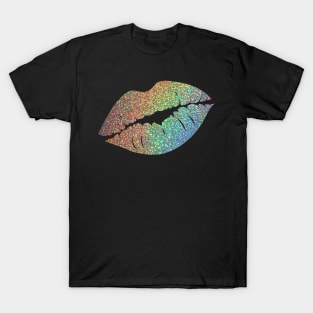 Holographic Rainbow Ombre Faux Glitter Lips T-Shirt